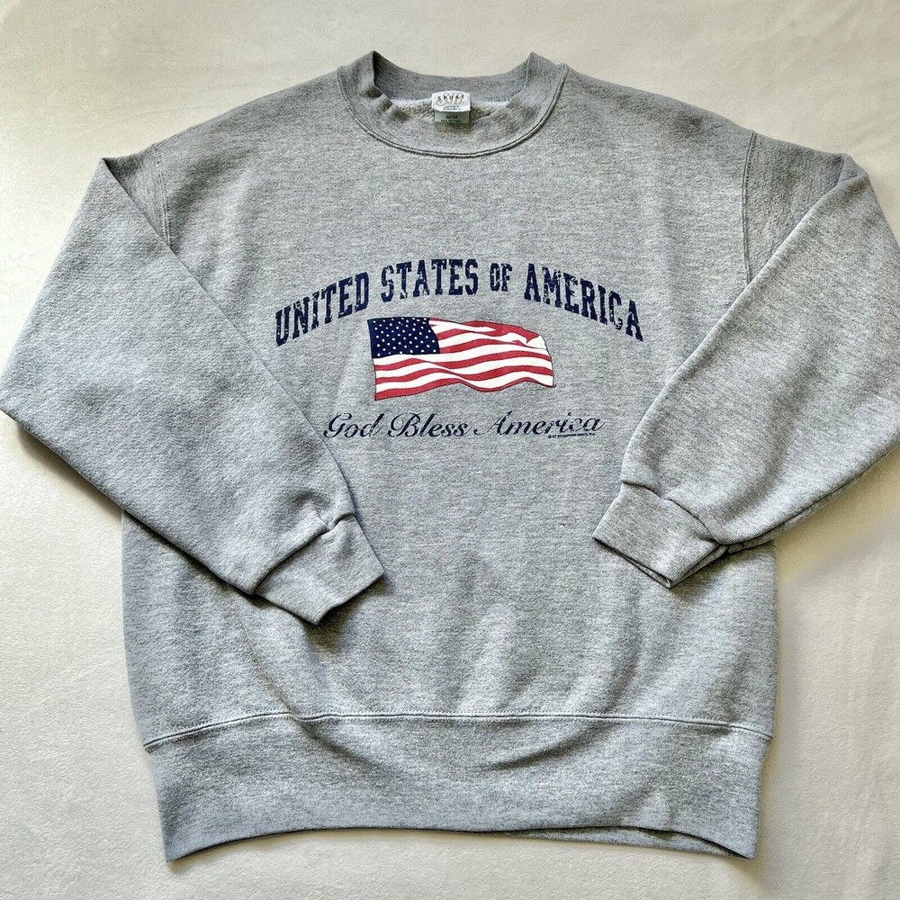 Vintage Medium M SJB Sport USA United States God Bless America Sweatshirt Crew